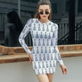 thumbnail image 6 of Blue And White Chinoiserie Christmas Tree Women's Long Sleeve Bodycon Dress Soft Stretchy For Everyday Wear And Special Occasions, 6 of 6