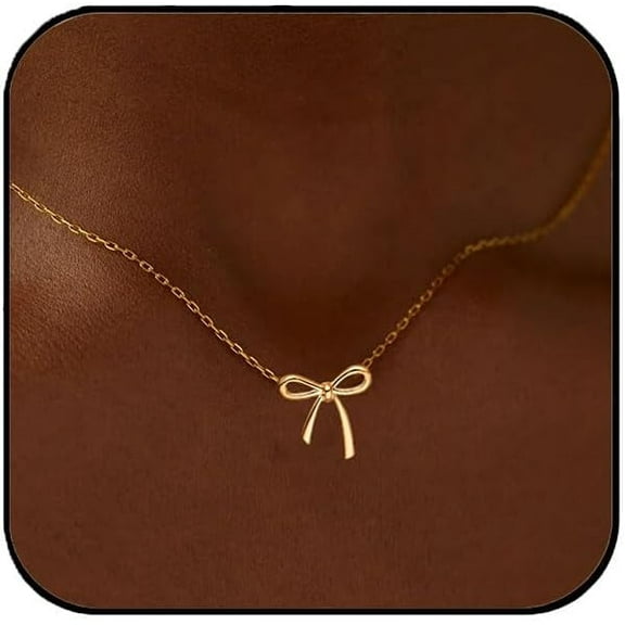 Silver/Gold Bow Necklace for Women Cute Small Tiny Bow Pendant Choker Chain Necklace Trendy Necklaces for Women Gold/SilverJewelry Gift