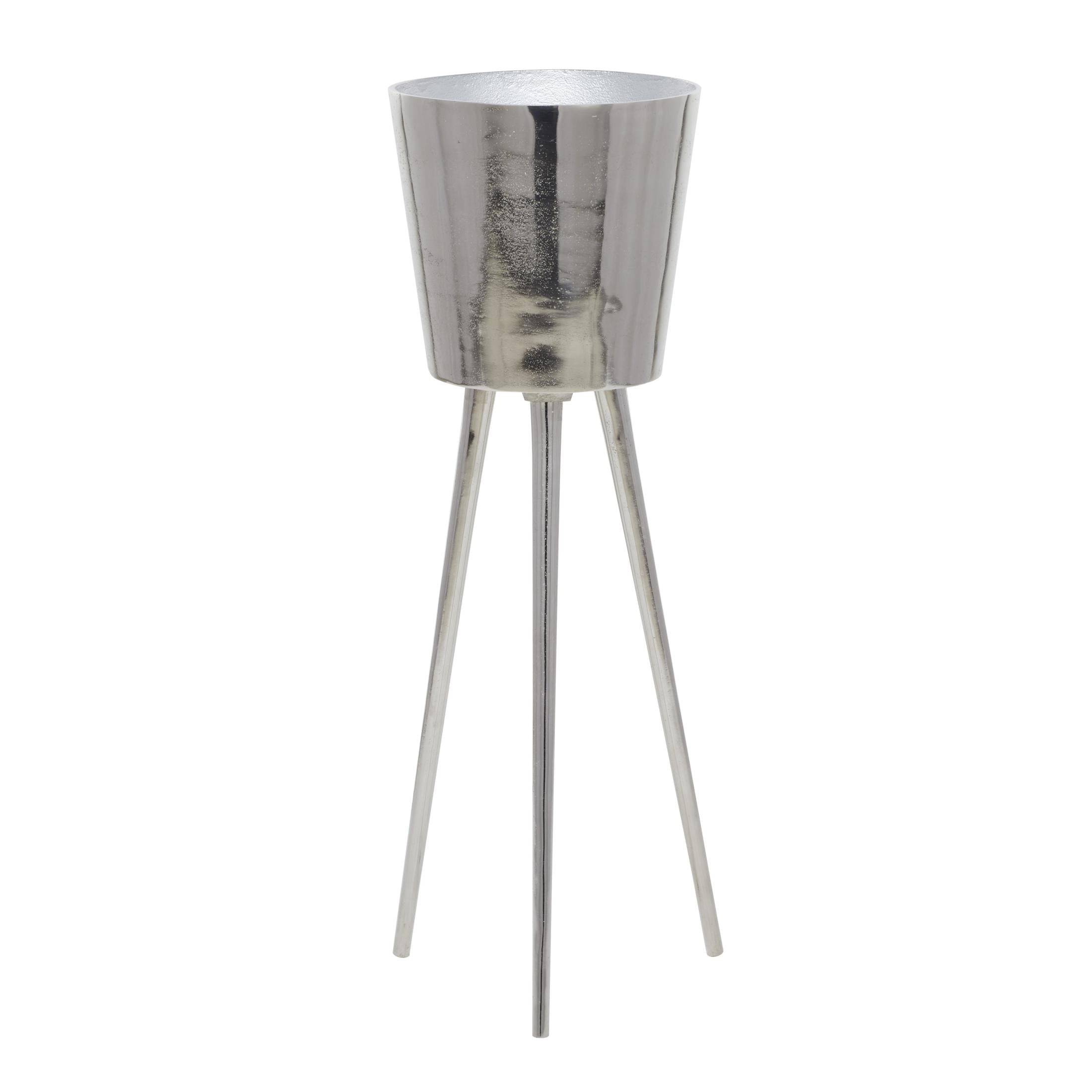 DecMode Round Aluminum Metal Tall Floor Champagne 3 Bottle Gray Ice Bucket