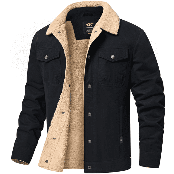 Xidunhg Men's Sherpa Lined Trucker Jacket, Windproof Thermal Winter Work Coat with Lapel Multi Pockets