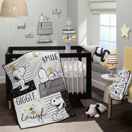 UPC: 0084122011090 | Lambs & Ivy Classic Snoopy White/Black/Gray 3-Piece Baby Crib Bedding Set