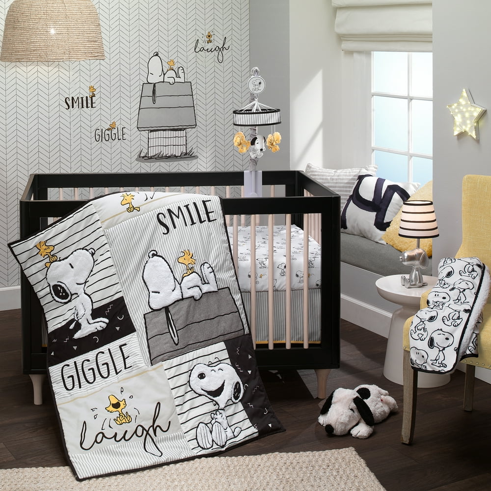 Lambs & Ivy Classic Snoopy White/Black/Gray 3-Piece Baby Crib Bedding ...
