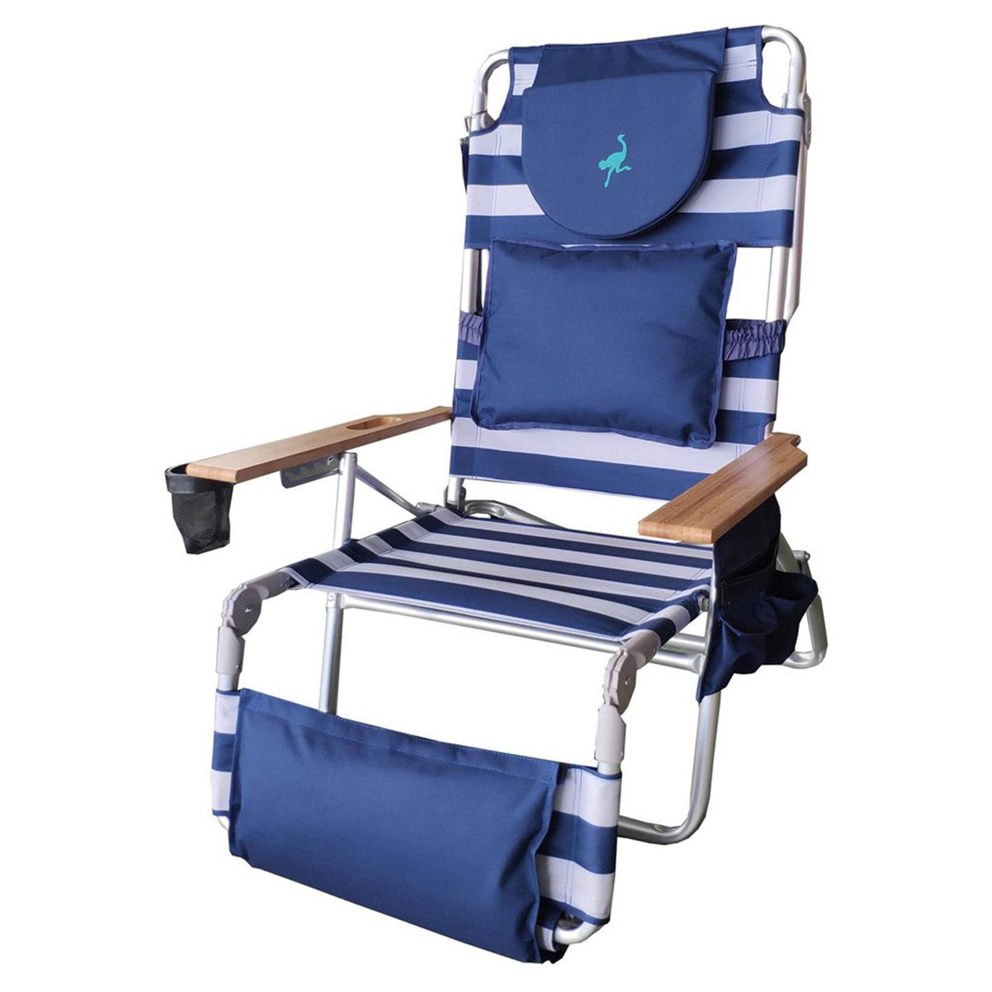 Ostrich Deluxe 3N1 Lightweight Outdoor Beach Lounge Chair w Footrest Blue Foldable Flat Lay Tanning Face Hole Walmart