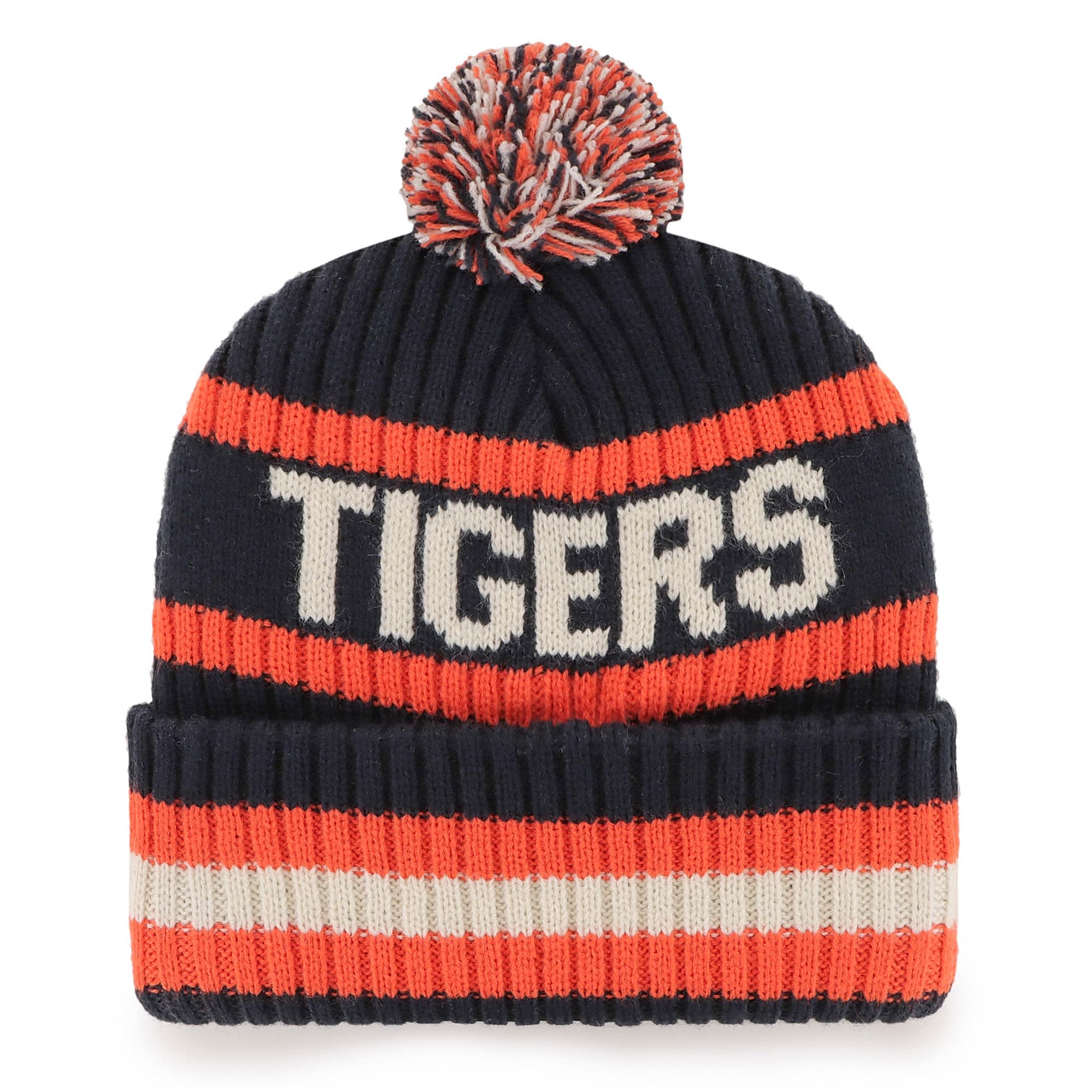 Men's '47  Navy Detroit Tigers Bering Cuffed Knit Hat with Pom
