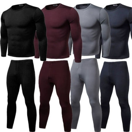 2PCS Mens Winter Warm Ultra-Soft Fleece Lined Thermal Top & Bottom Underwear Set