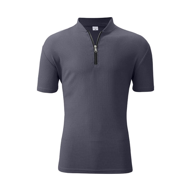 Camisas de Manga Corta de los Hombres Casual Color Sólido Stand Up Collar Cremallera Deportes Top, Manga Corta Tops de Verano para el Ejercicio