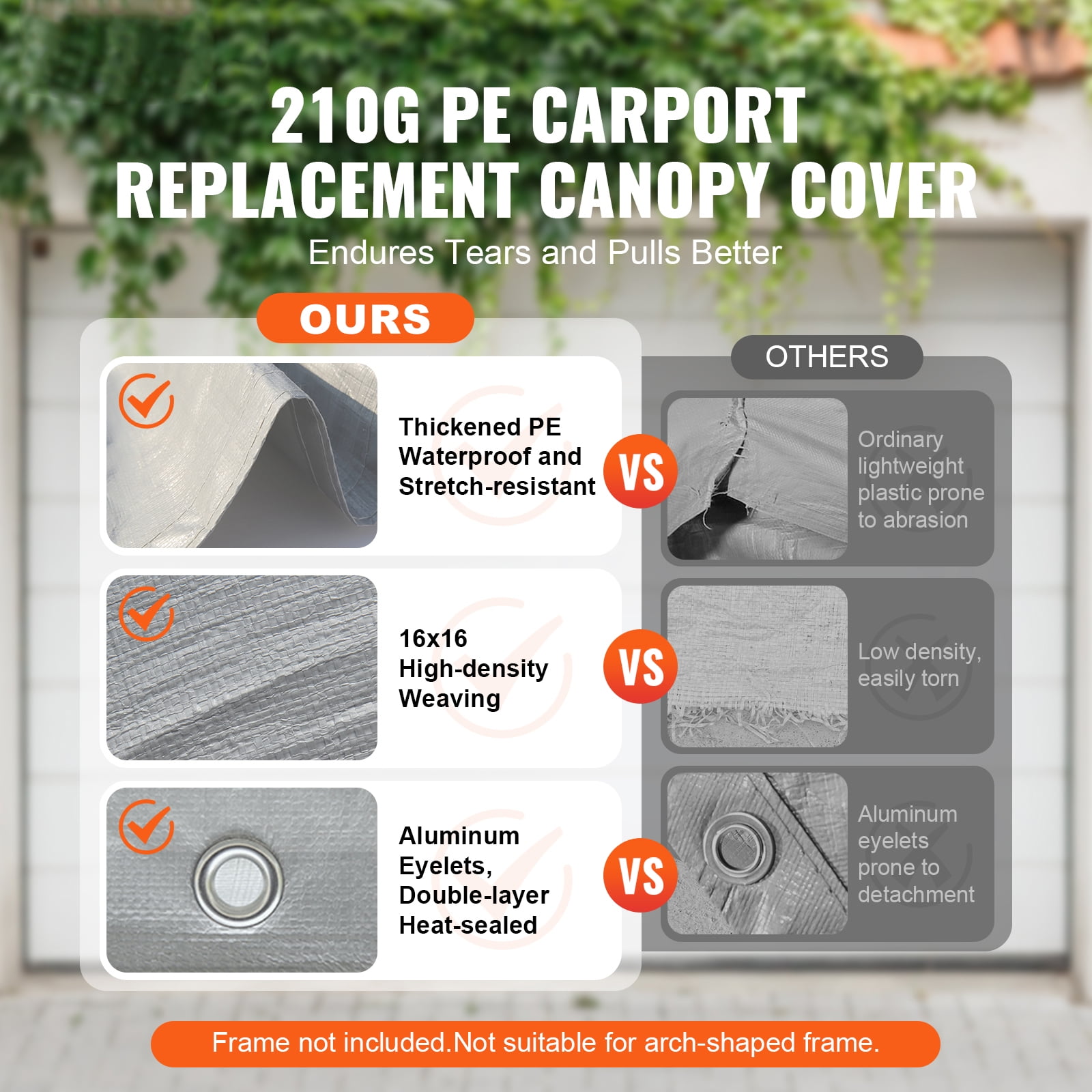 KFFKFF 12 x 20 Feet Carport Replacement Canopy Car Shelter Cover Gray
