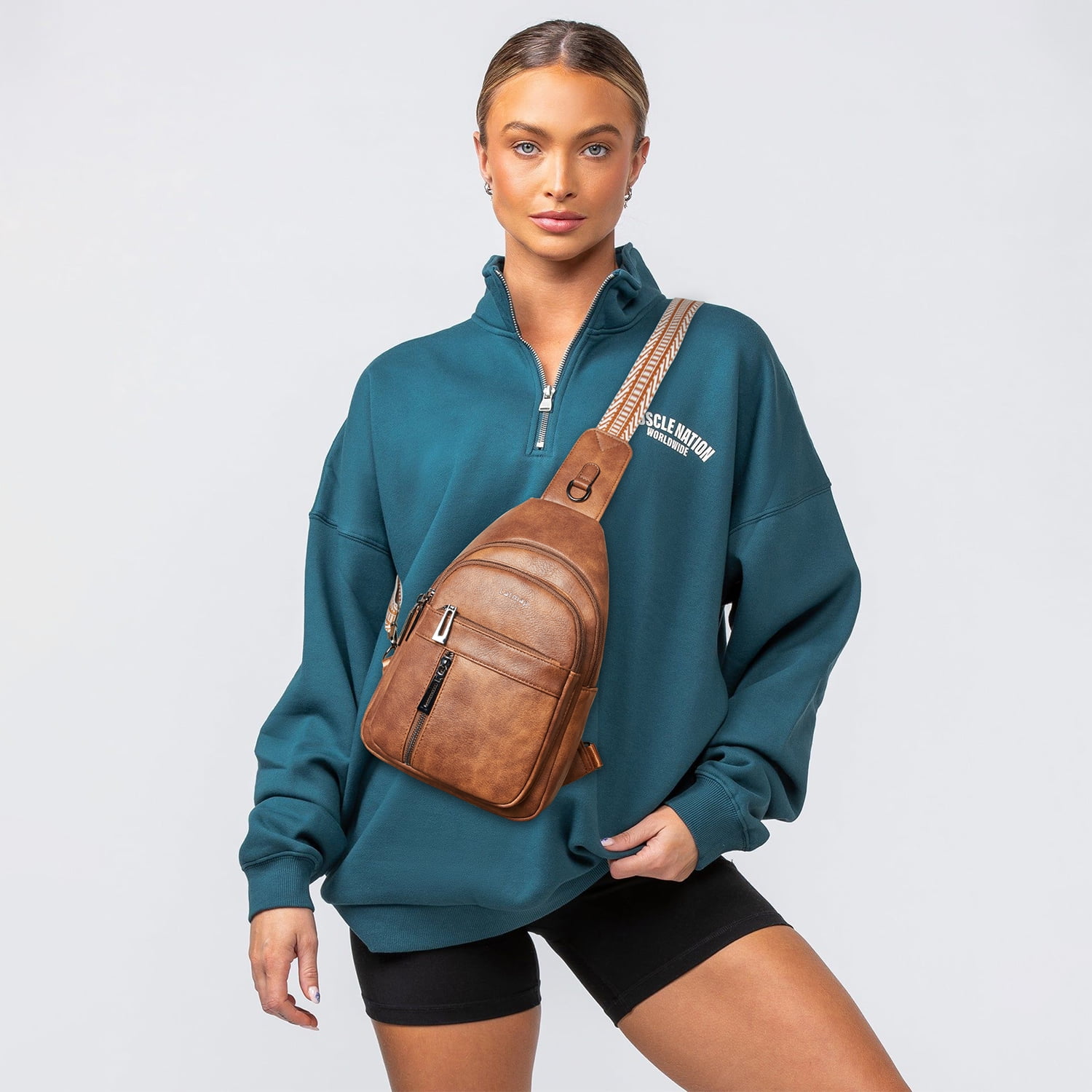 LATMAP 7L PU Leather Sling Bag,  for Travel & Daily Use, Hands-Free Unisex Chest Backpack