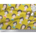 thumbnail image 3 of Soimoi Yellow Poly Georgette Fabric Women Face Human Figure Printed Fabric 1 Yard 42 Inch Wide, 3 of 5