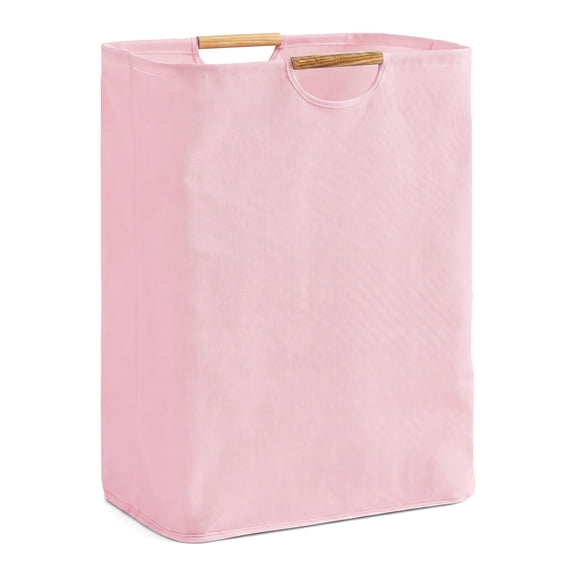 Large Collapsible Laundry Basket, Freestanding Clothes Hamper with Bamboo Handles 23.6in