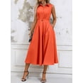 thumbnail image 5 of Orange Solid Color Minimalist Stand Collar Sleeveless A-Line Midi Dress For Women, 5 of 7