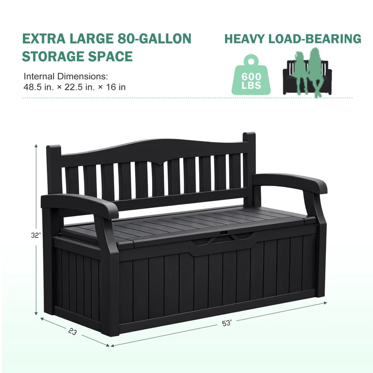 Homall 80 Gallon Plastic Storage Bench, Black photo 4