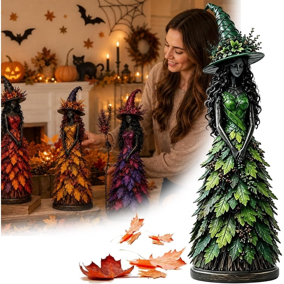 5'' Enchanted Autumn Witch Figurine - 2026 New Autumn Witch Figurine Halloween Ornament Tiered Tray for Office Home Thanksgiving Table Shelf Fall Decor (Forest Spell)