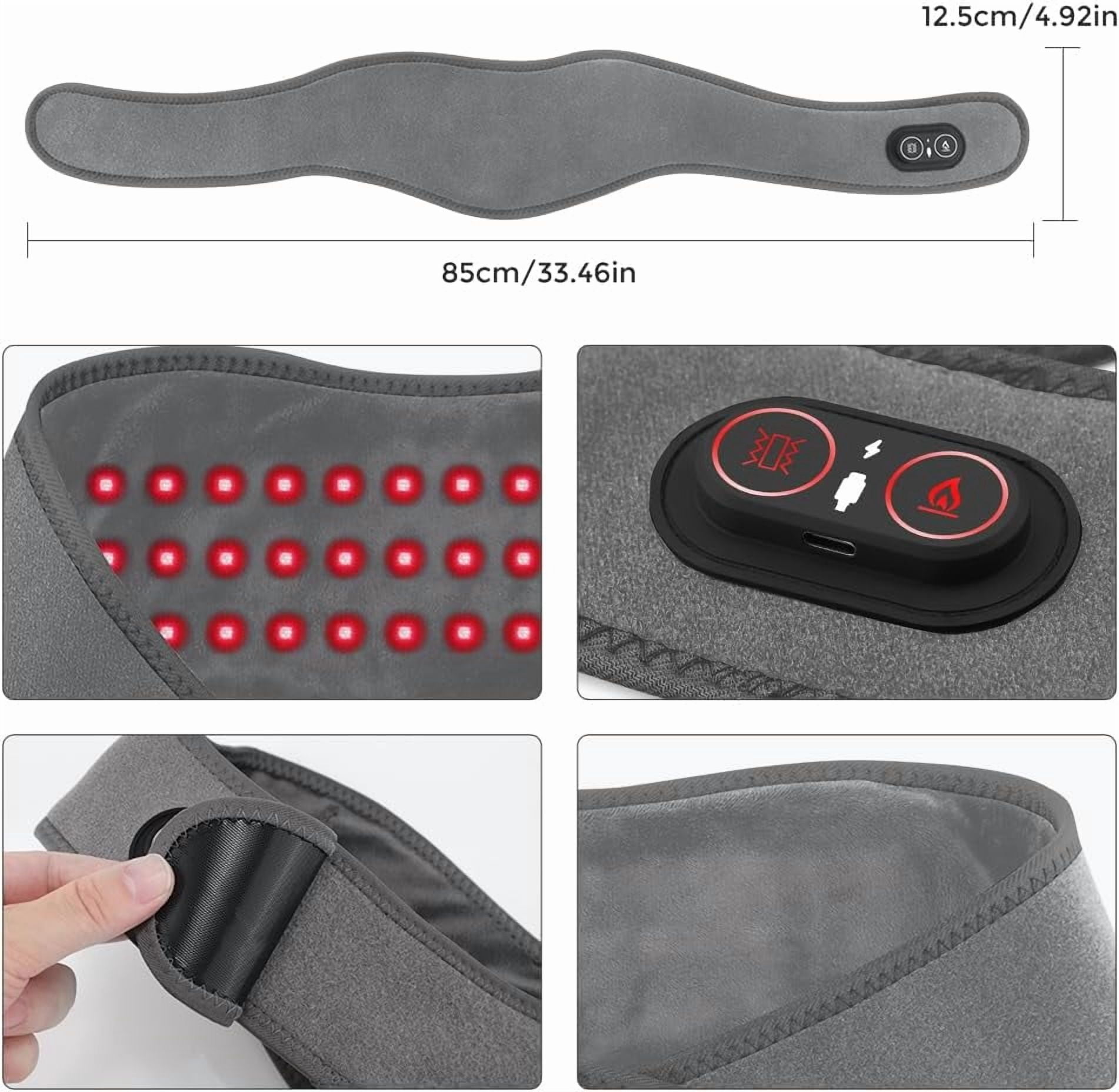 Neck Heating Pad with Massage, Heating Neck Wrap with Led Light, Electric Nape Heating Pad with 3 Heat & 3 Vibration Modes, 3000mAh Rechargeable, Cordless Heated Wrap for Calf Arm Wrist, Gray