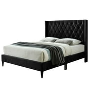 Better Home Products Amelia Velvet Tufted Full Platform Bed in Black