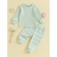 thumbnail image 2 of Infant Baby Girls Boys Pants Set, Long Sleeve Crew Neck Sweatshirt with Striped Sweatpants Outfit, 2 of 8