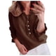 thumbnail image 1 of Gibobby Suéter Para Invierno Mujer Damas de manga larga Sweater Casual Solid Color abotonado Top Ruffle Pullover(Marrón,G), 1 of 5
