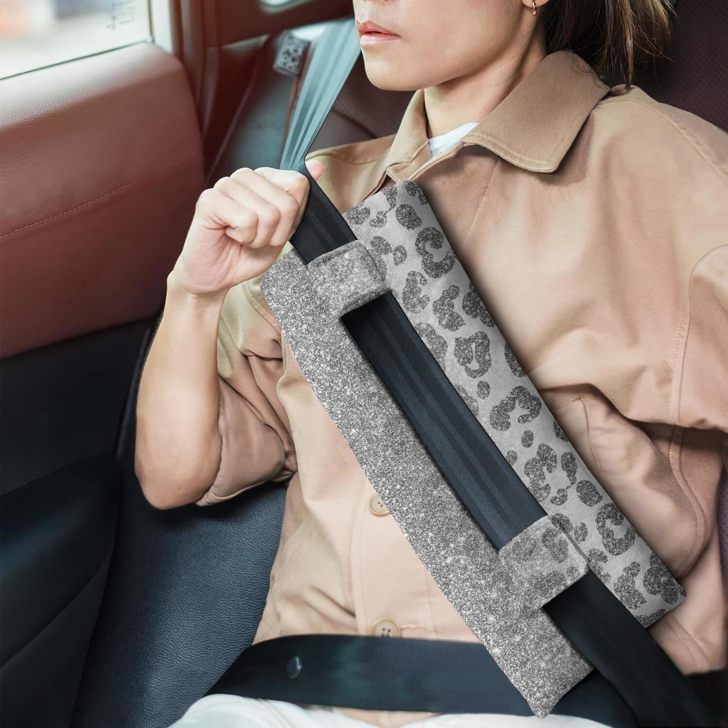Metallic Glitter Leopard Print Seatbelt Pillow - Chic Recovery Cushion for Women After Chest Surgery