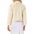 thumbnail image 3 of Abrigo de piel de mujer INSPIRE CHIC, moda de invierno, chaqueta corta de frente abierto, solapa, manga larga, abrigo de piel sintética esponjosa, M color caqui claro, 3 of 6