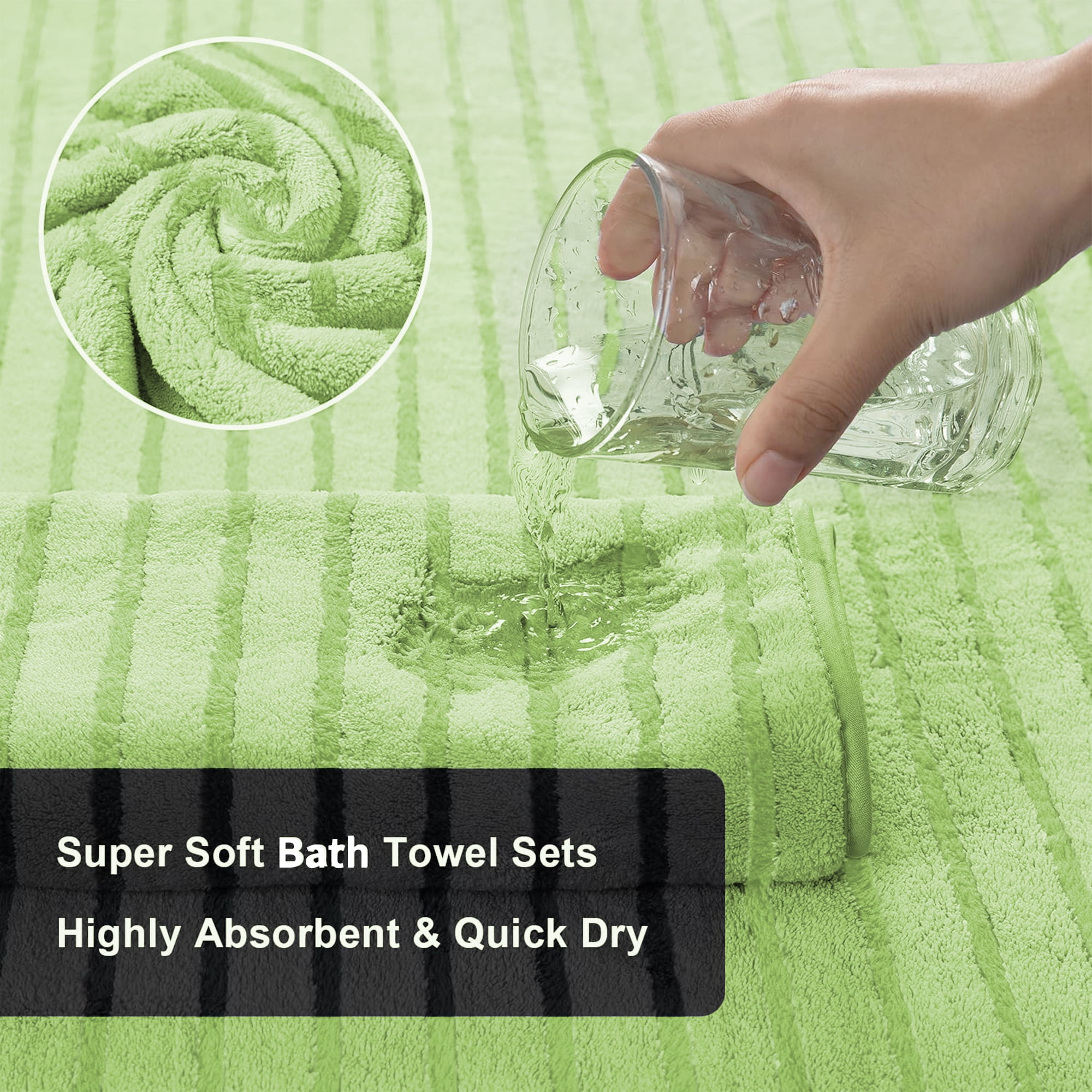 Jessy Home 8 Pcs Apple Green Bicolor bar Stripe Large Bath Towels Set 2 Oversized Bathroom Towels, 2 Hand Towels, 4 Washcloths