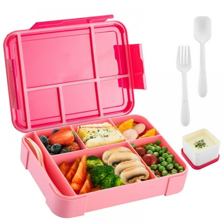 BPA free lunch box; Leak proof bento box; Microwave and dishwasher safety; 5 comparison snack containers-Colour:rose