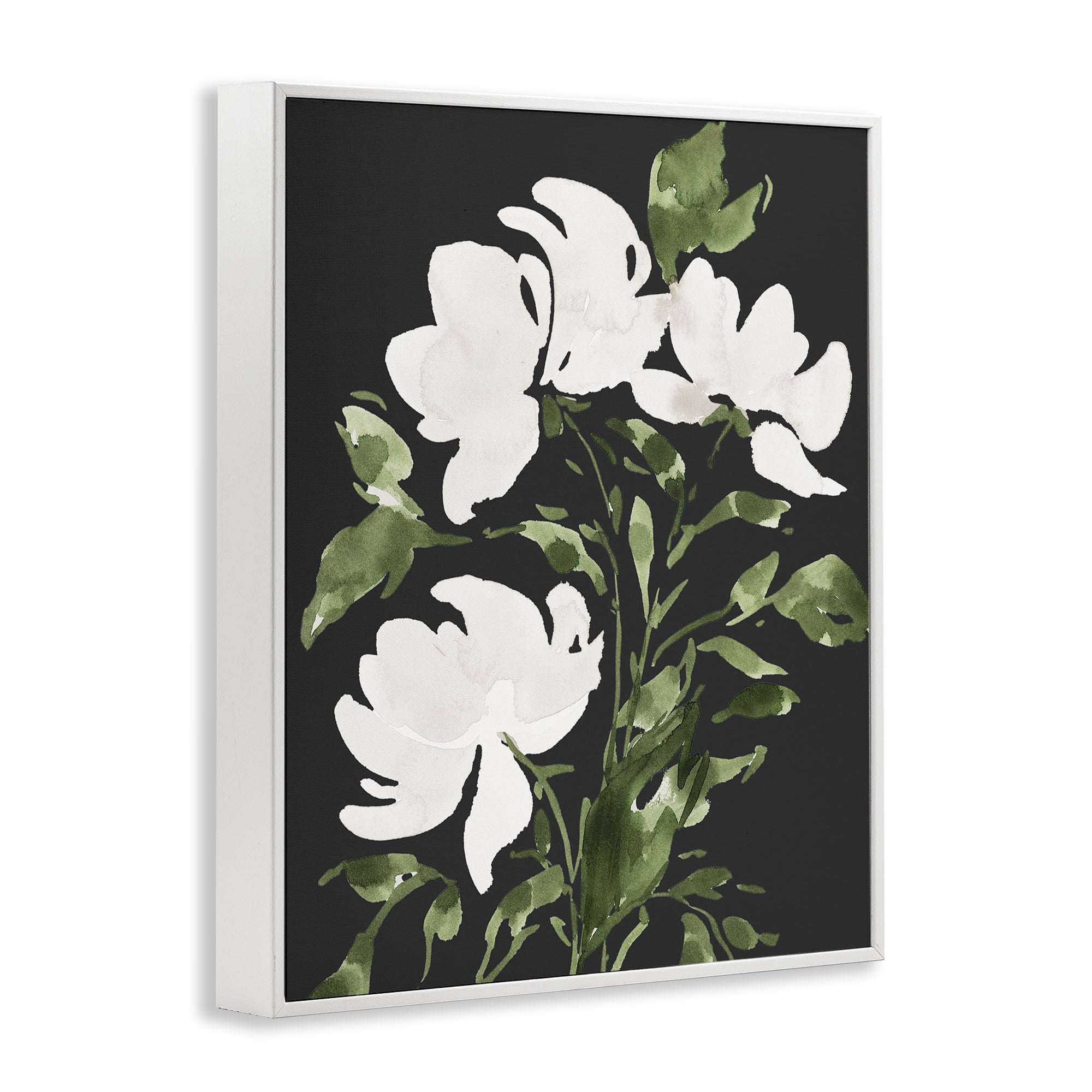 Stupell Industries White Over Black Floral White Framed Giclee Art, design by Lucille Price