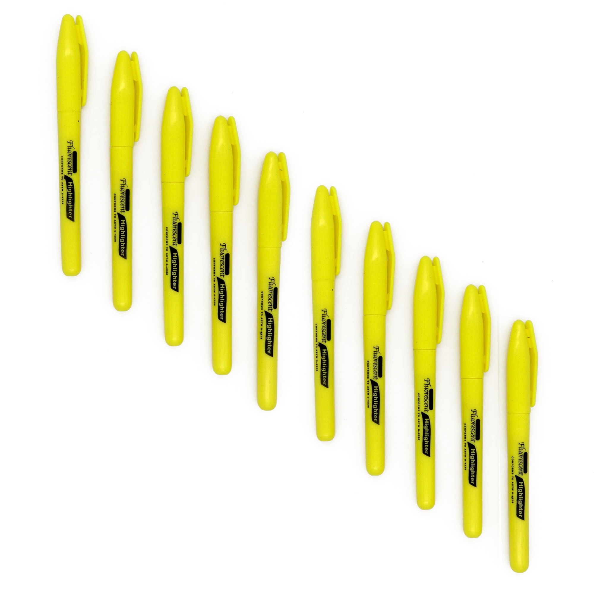 10PK Pen Style Smooth Glide Solid Gel Fluorescent Highlighter w/ Pocket Clip Student Study Kit