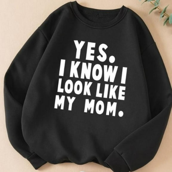 Letter Graphic round-neck long-sleeved Fashion and Comfortable Comfort Cotton Top Black S-3XL