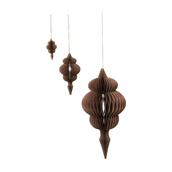 Creative Co-Op Honeycomb Finial Paper Ornament, Brown, Set of 3