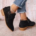 thumbnail image 5 of Willtoo Women Vintage Ankle Boots Solid Leather Cross Buckle Straps Round Toe Chunky Block Heels Side Zipper Western Booties Waterproof Stylish Breathable Daily Dressy Office Short Shoes Black, 5 of 5