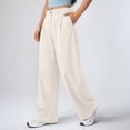 thumbnail image 2 of Women's High Waist Pleated Wide Leg Dress Pants Solid Color Flowy Loose Straight Suit Trousers with Pockets Business office Casual Pants Beige, 2 of 5