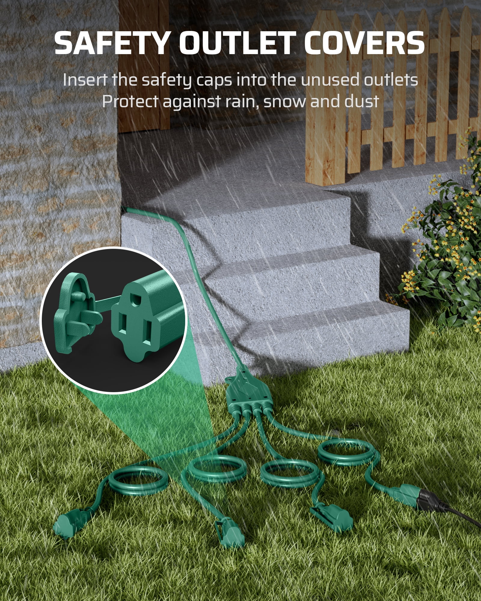 DEWENWILS 46 FT (22'+6'+6'+6'+6') Outdoor Extension Cord for Christmas Lights with 4 Outlets