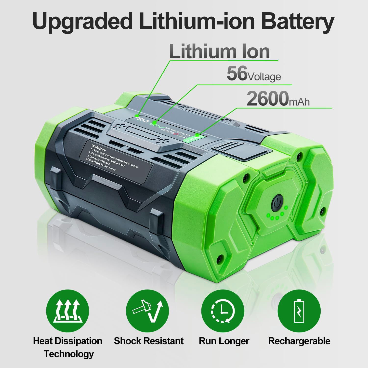 FSKE 2.6Ah Replacement for EGO 56V Battery BA1400 BA2800 BA4200,Compatible with BA1400T BA2800 56 Volt Batteria