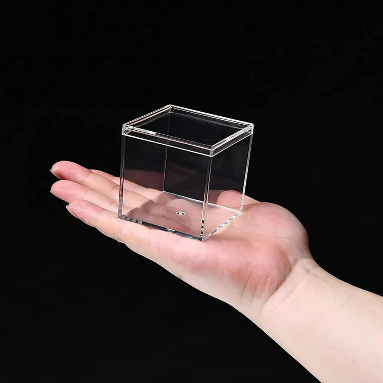 Namotu Clear Acrylic Plastic Square Cube, 4 Pack Small Plastic Square Cube Containers with Lid Storage Box 2.4 x 2.4 x 2.4 inch/60 x 60