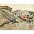 thumbnail image 2 of Theodore J. Richardson 24x19 Black Ornate Framed Double Matted Museum Art Print Titled: Drying Blankets Over Canoes (ca. 1890-1914), 2 of 5