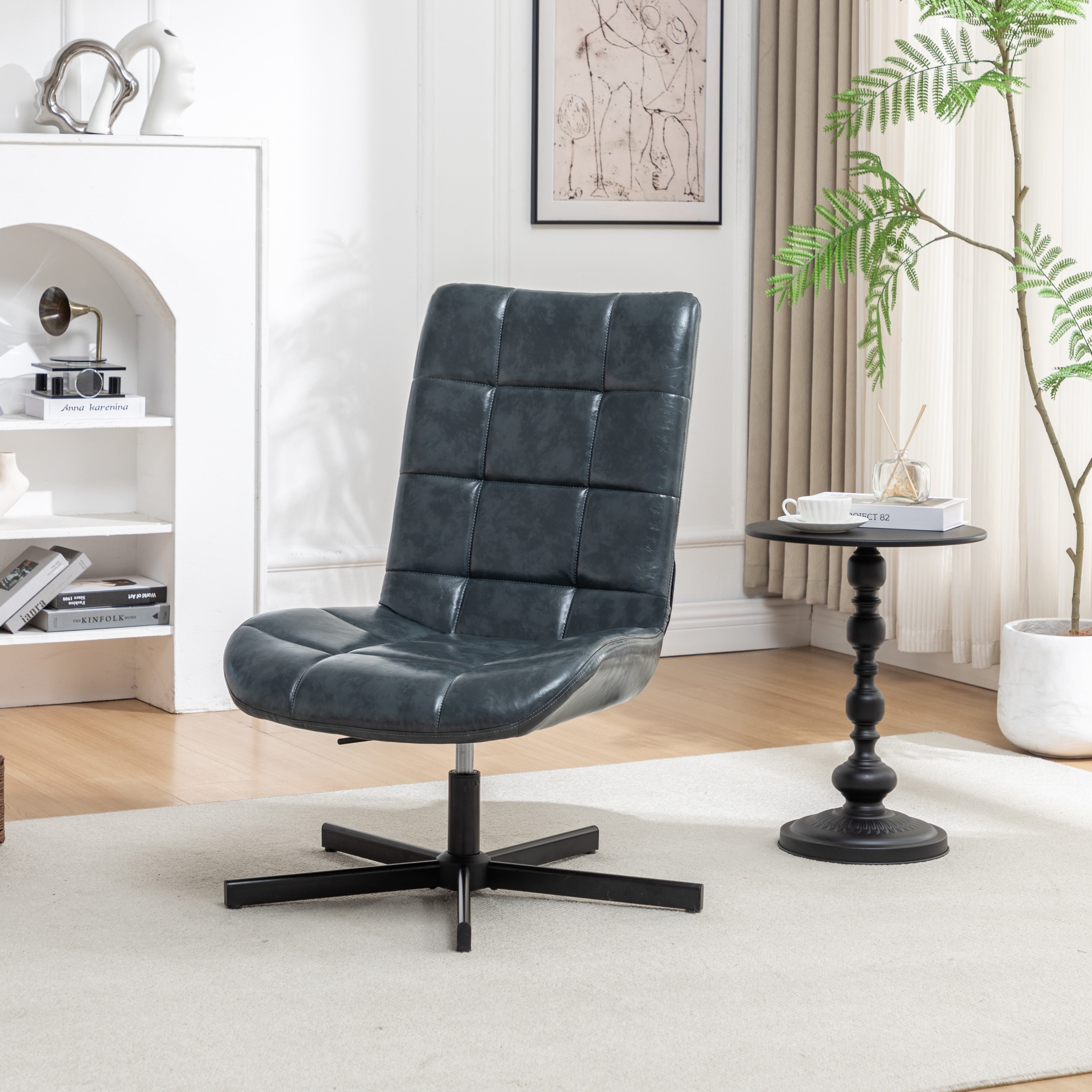 Roundhill Furniture Arlena Faux Leather Tufted Swivel Accent Chair, Blue