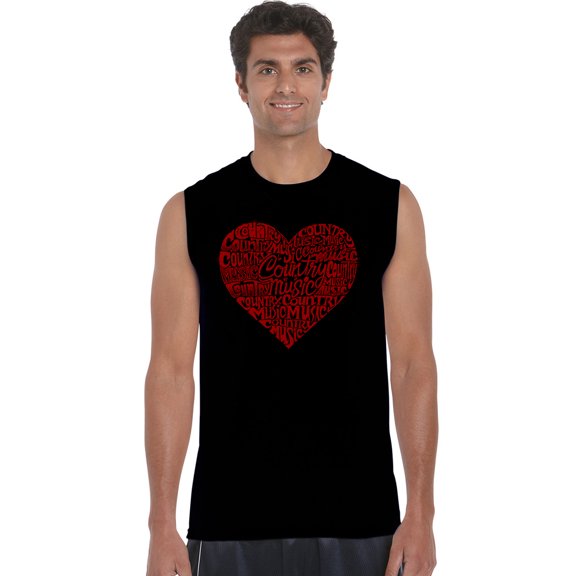 LA Pop Art Men's Word Art Sleeveless T-shirt - Country Music Heart