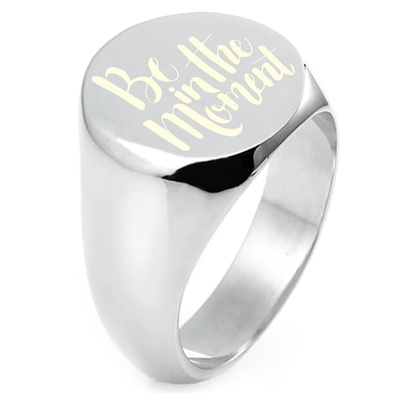 Sterling Silver Be in the Moment Engraved Round Flat Top Polished Ring