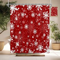 Snowflakes Shower Curtains Red White Christmas Abstract Xmas Snow Bathroom Decor Winter Holiday Festival New Year Rustic Farmhouse Kids Shower Curtain Waterproof Fabric with Hooks,72x84
