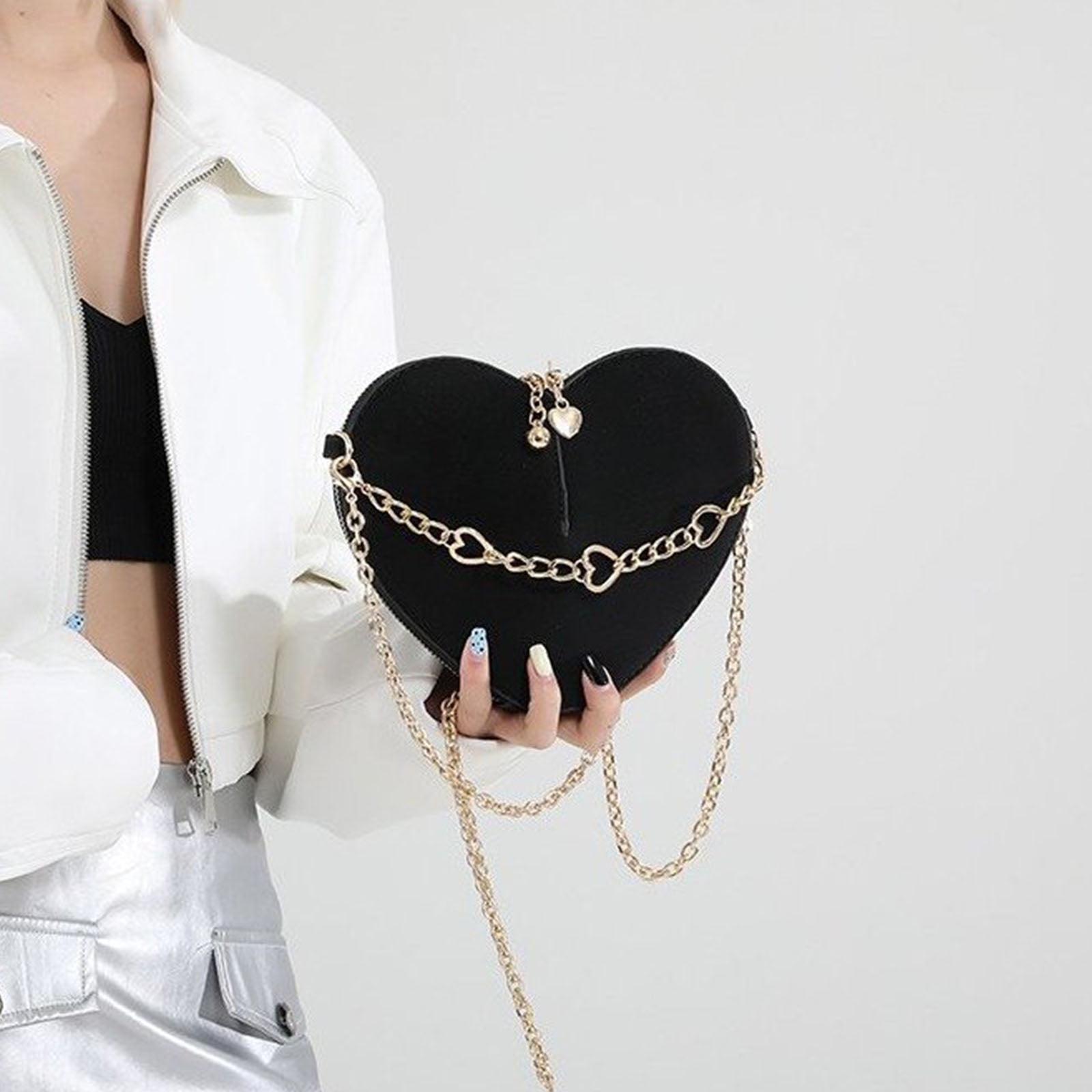 URTERYSER Heart Shaped Crossbody Bag Fashionable PU Leather Shoulder Bags with Chain Strap Satchel Purse for Women and Teens Light Pink