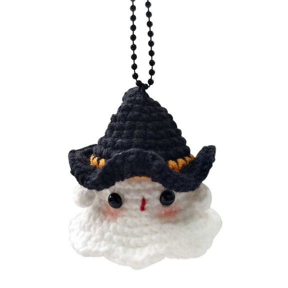 JOGZMZ Halloween Ghost Car Ornament - Handmade Crochet Keychain Bag Charm, Cute Wool Hanging Gift Decor for Auto Home