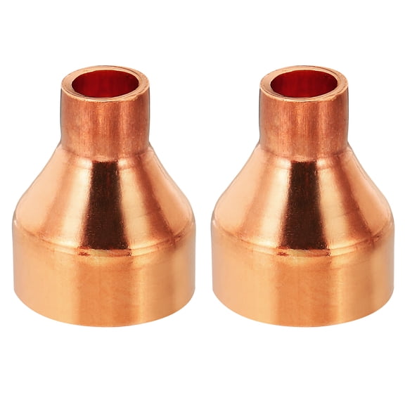 Uxcell 1" to 3/8" ID Copper Reducer, 2pcs Copper Reducing Coupling Pressure Fitting Pipe Tube Connector Adapter