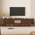 thumbnail image 1 of 70.8" TV Stand for 75 Inch TVs with Rattan Drawer & 2 Sliding Doors, Oval Media Console with Rounded Corners, Dark Wood Entertainment Center for Living Room Bedroom, 1 of 9