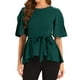 thumbnail image 1 of Blusa peplum casual de nudo con cinturón de media manga y cuello redondo para mujer INSPIRE CHIC en verde oscuro S, 1 of 1