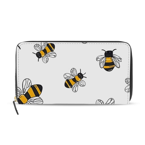 Cute Hand Painted Bees Women's Long Zipper Wallet Bifold Clutch Purse PU Leather Card Cases