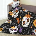 thumbnail image 3 of LNWH Black Sugar Skulls Flowers Pattern Throw Blanket, Flannel Sofa Blankets for All Seasons, 50"x40", 3 of 8