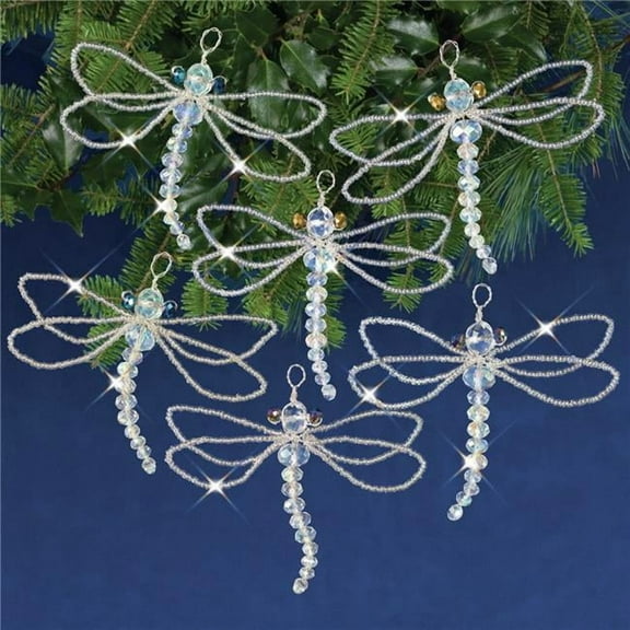 Solid Oak Nostalgic Christmas Beaded Crystal Ornament Kit-Crystal Dragonflies Makes 6