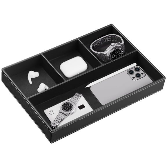 Mgkitch Leather Valet Tray for Men and Women,Entrance Hall Desk Stackable Jewelry Trays,Nightstand Drawer Organizer,EDC Tray for Key,Wallet,Sunglass,Watch,Coin,Phone,Cologne