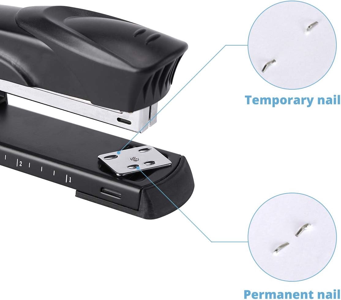Long Reach Stapler,with 2000 Staples & Stapler Remover Full Strip，20-25 Sheet Capacity,with Built-in Ruler and Adjustable Locking Paper Guide, Black