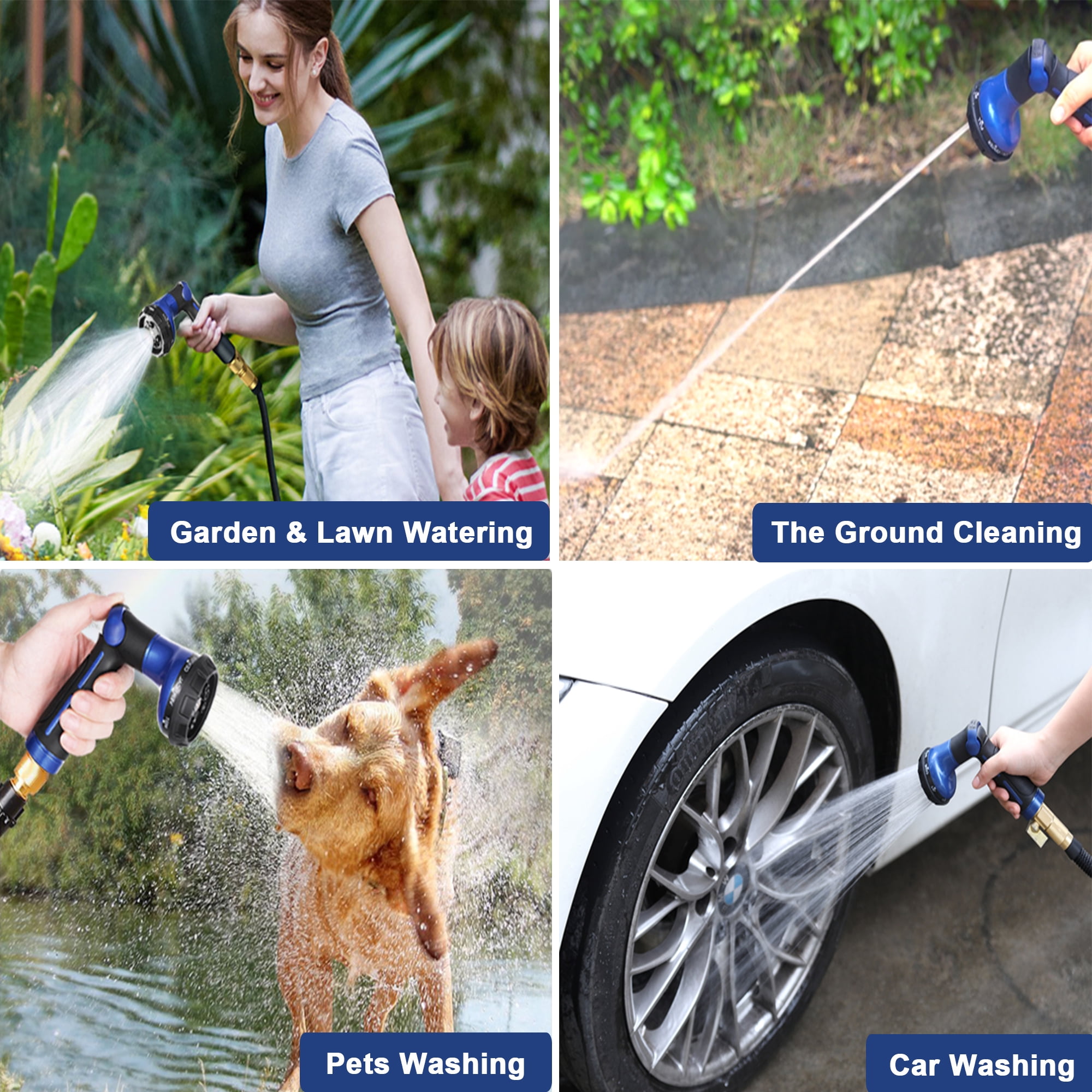 FANHAO Garden Hose Nozzle with Thumb Control, 100% Heavy Duty Metal Watering Nozzle 8 Spray Patterns